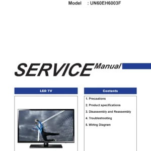 Samsung un60eh6003 un60eh6003f service manual cover with photo of the television, model type and code and manual contents