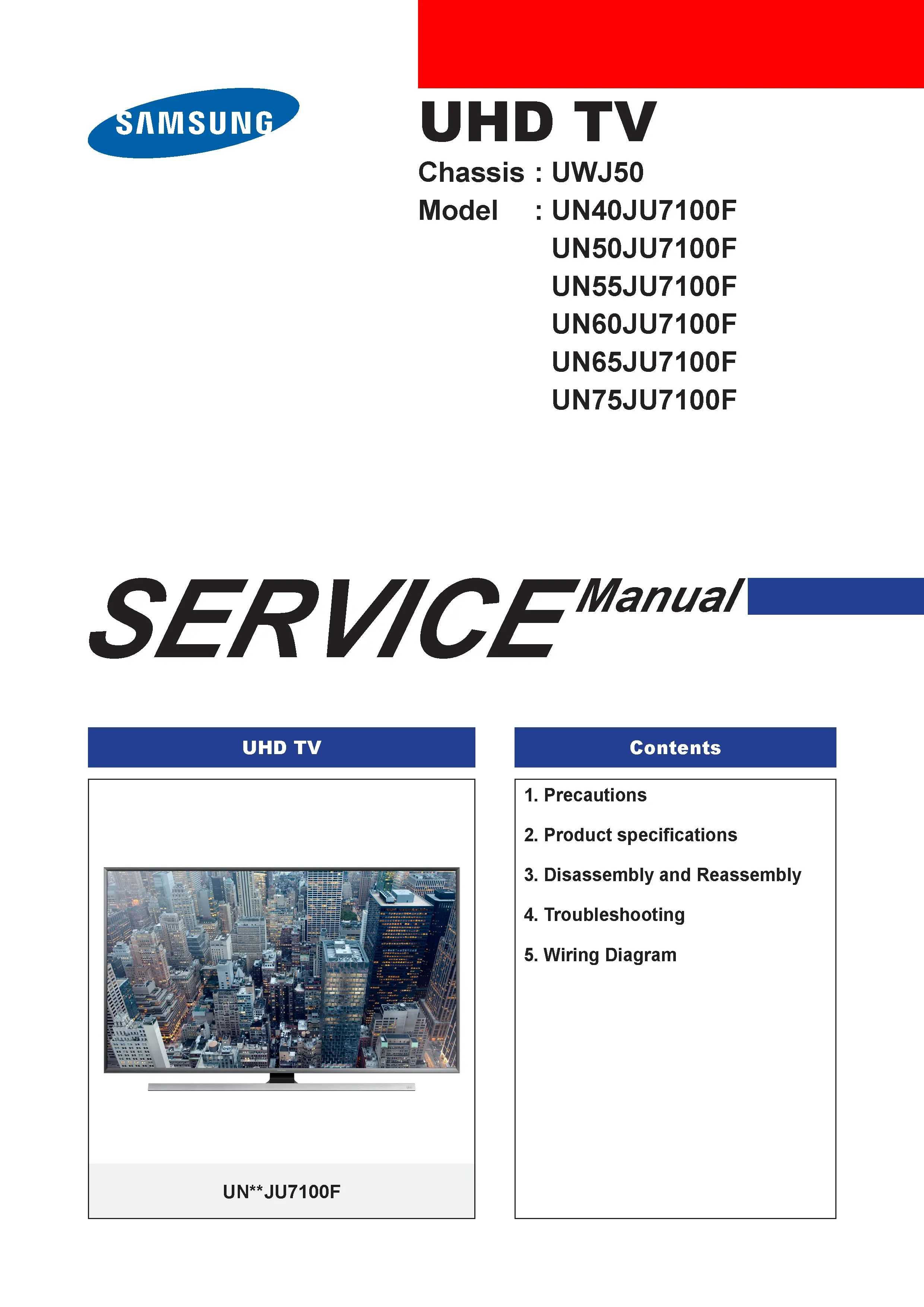 Samsung un60ju7100 un60ju7100f un60ju7100fxza service manual cover