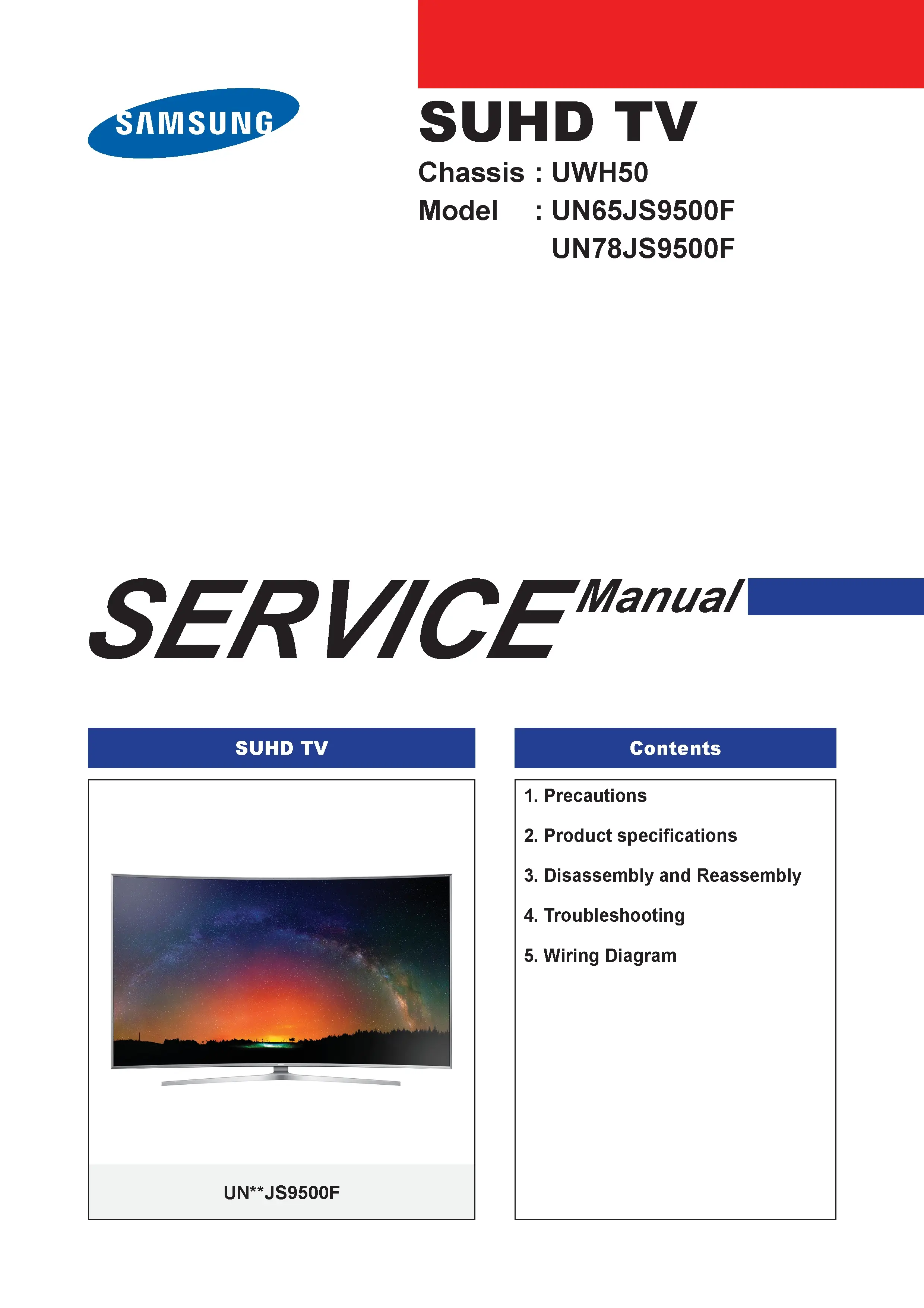 Samsung un65js9500 un65js9500f un65js9500fxza service manual cover