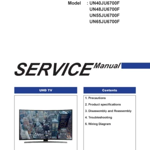 Samsung un65ju6700 un65ju6700f un65ju6700fxza service manual cover with photo of the television, model type and code and manual contents