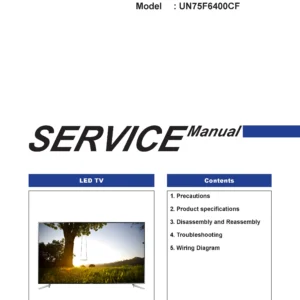 Samsung un75f6400 un75f6400cf un75f6400cfxza service manual cover with photo of the television, model type and code and manual contents