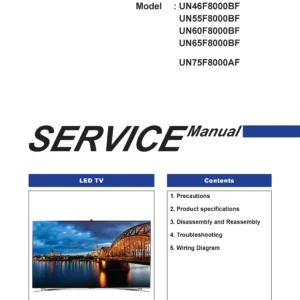 Samsung un75f8000 un75f8000af un75f8000afxza service manual cover with photo of the television, model type and code and manual contents
