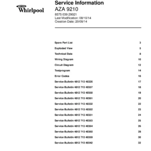 Whirlpool aza 9210 service manual cover dryer type and model code, publication date and manual contents