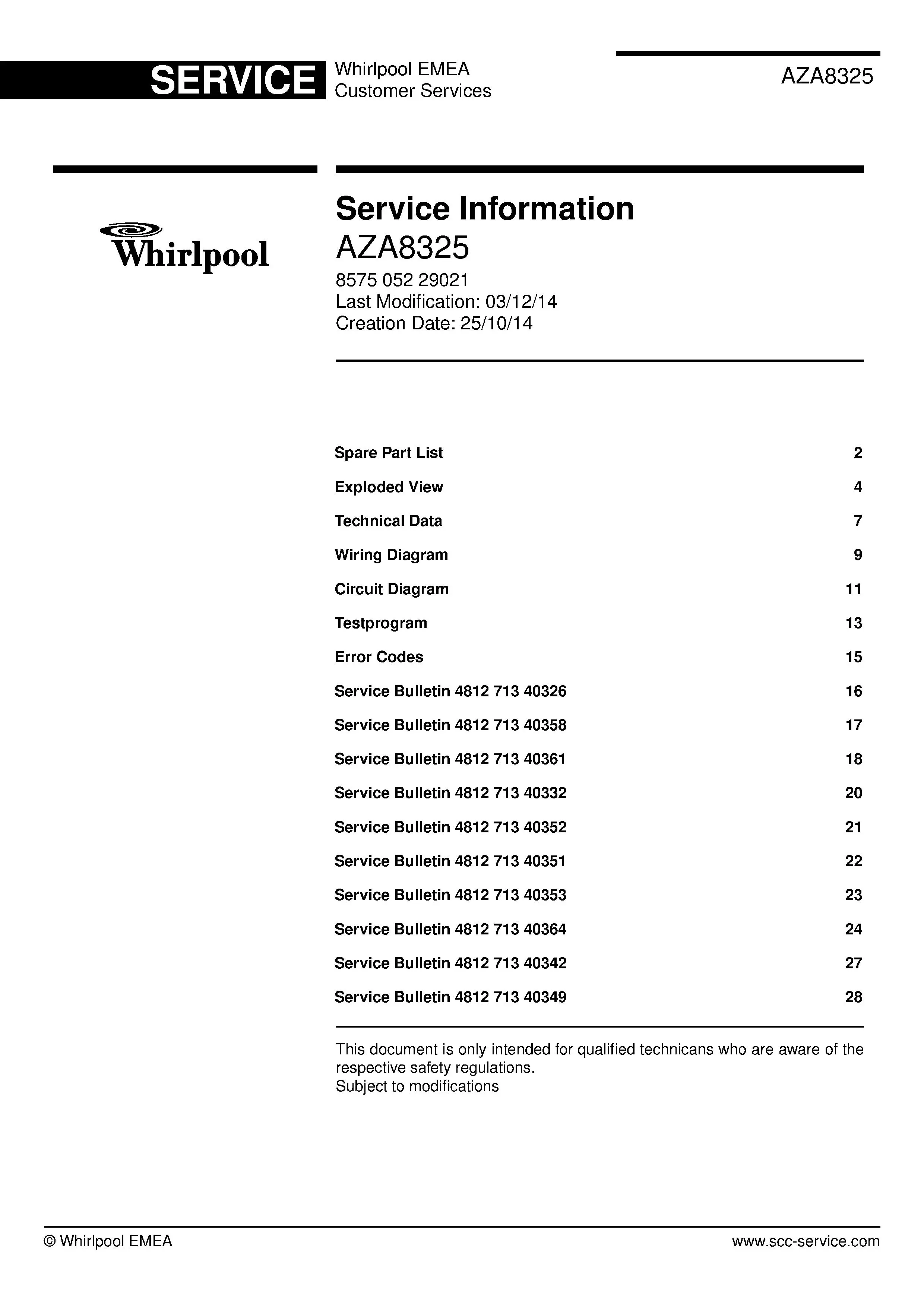 Whirlpool aza8325 service manual cover dryer type and model code, publication date and manual contents