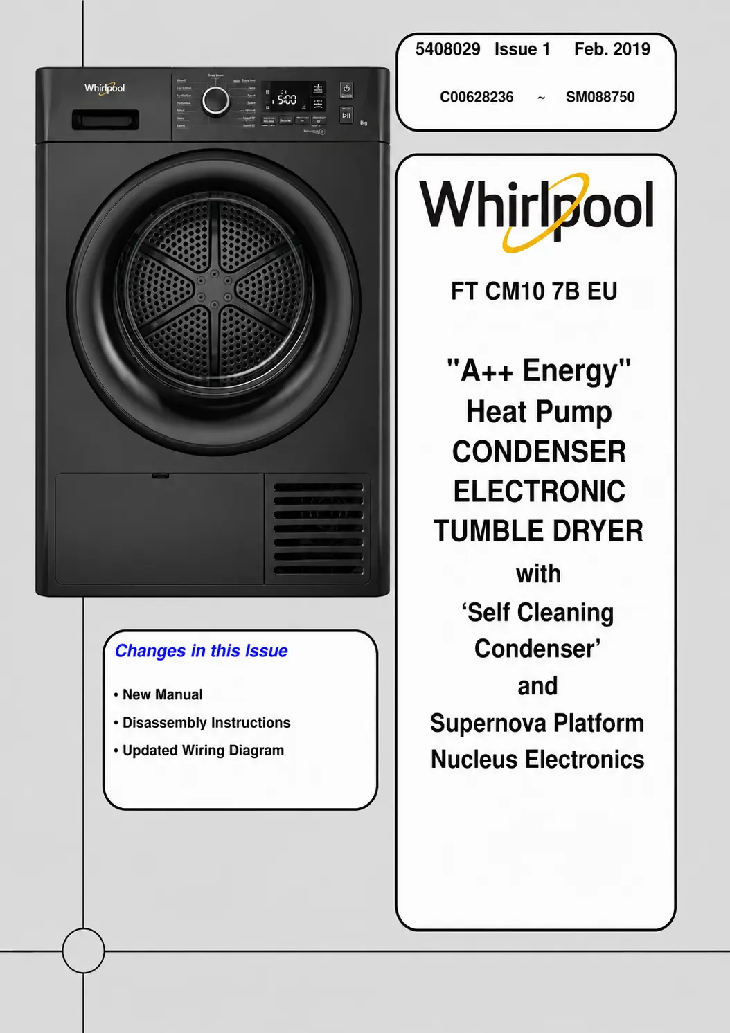 Whirlpool ft cm10 7b eu service manual cover dryer type and model code, publication date and manual contents