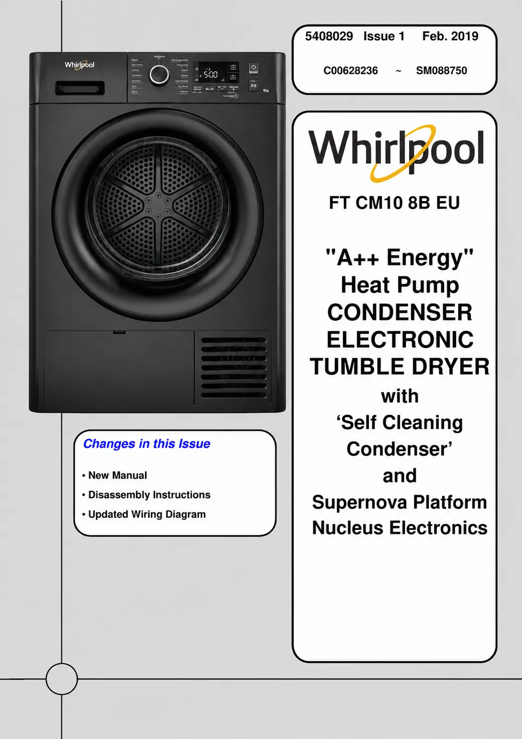 Whirlpool ft cm10 8b eu service manual cover dryer type and model code, publication date and manual contents