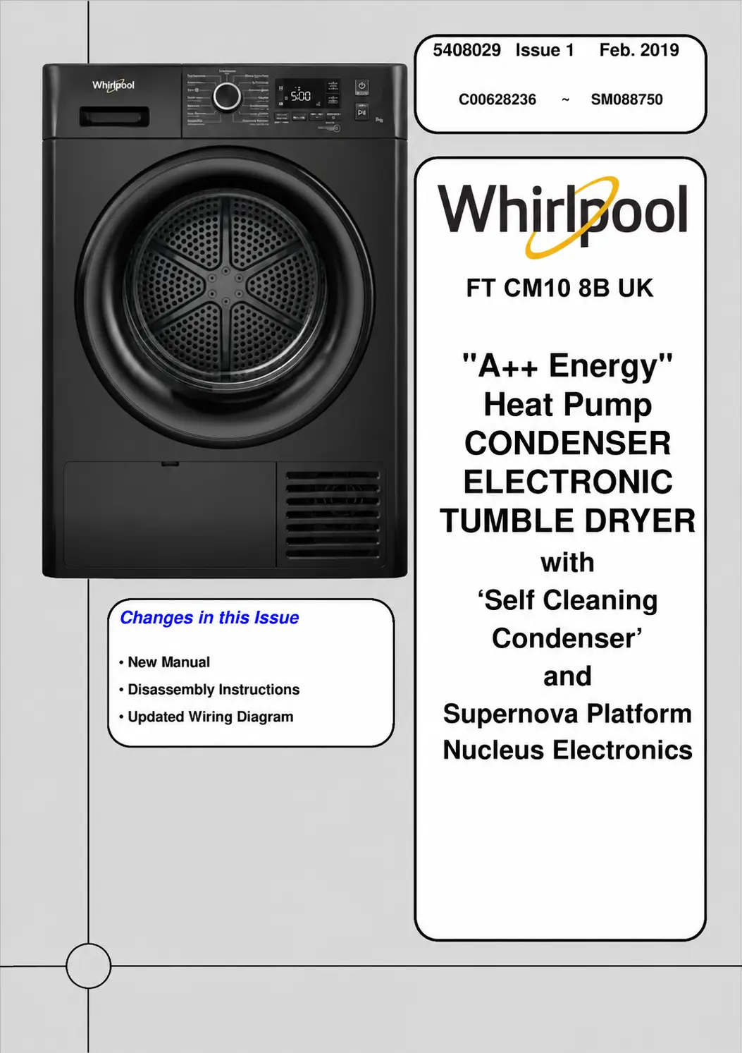 Whirlpool ft cm10 8b uk service manual cover dryer type and model code, publication date and manual contents