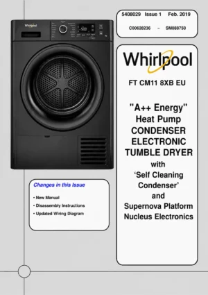 Whirlpool ft cm11 8xb eu service manual cover with photo of the refrigerator, model type and code and manual contents