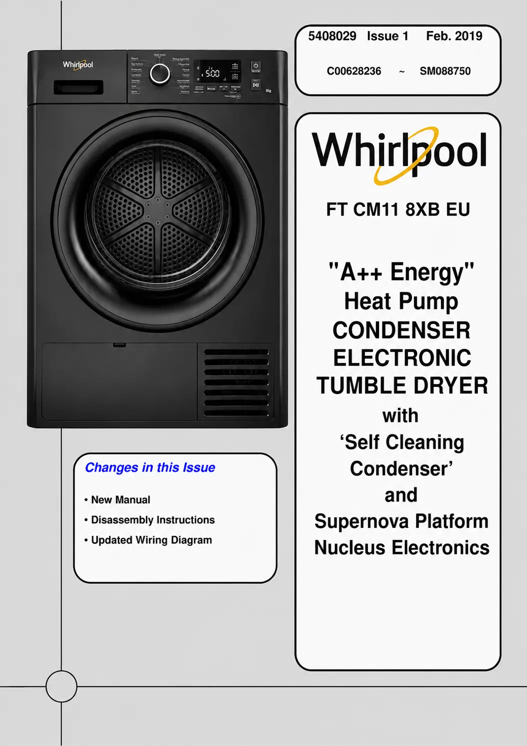 Whirlpool ft cm11 8xb eu service manual cover with photo of the refrigerator, model type and code and manual contents