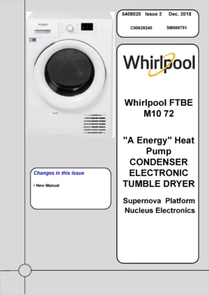 Whirlpool ftbe m10 72 service manual cover with photo of the refrigerator, model type and code and manual contents