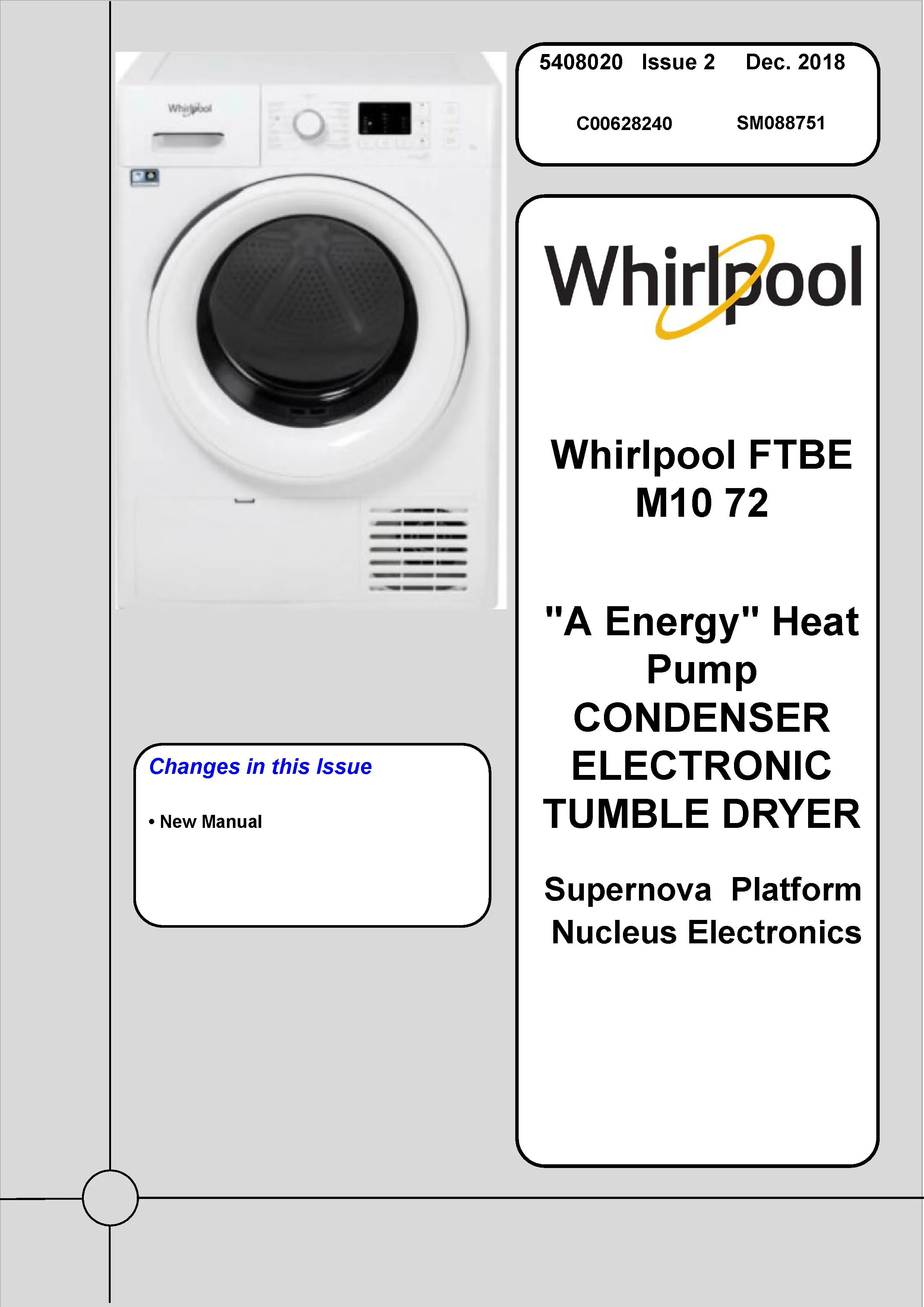 Whirlpool ftbe m10 72 service manual cover dryer type and model code, publication date and manual contents