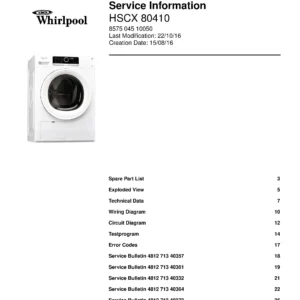 Whirlpool hscx 80410 service manual cover dryer type and model code, publication date and manual contents
