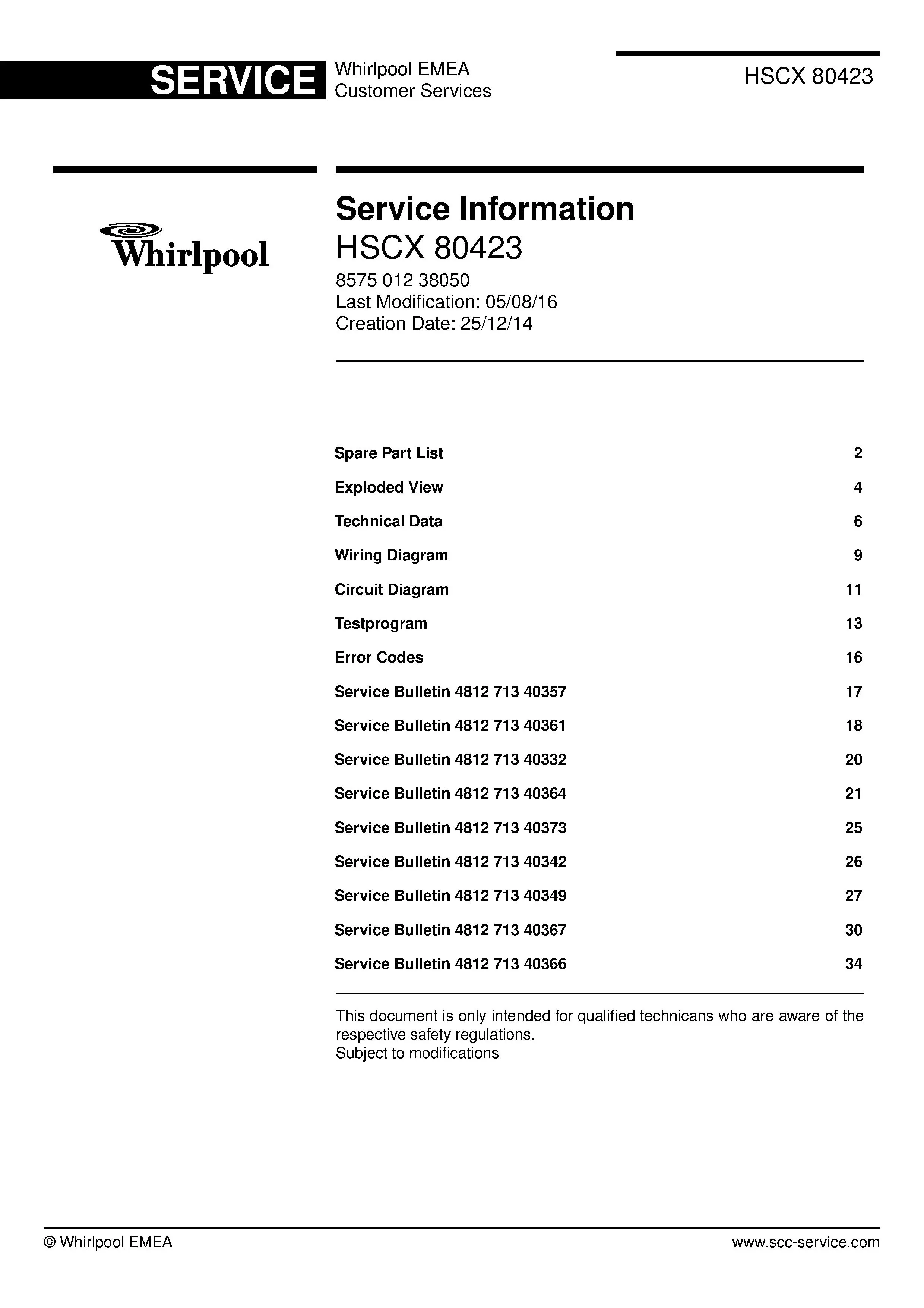 Whirlpool hscx 80423 service manual cover dryer type and model code, publication date and manual contents