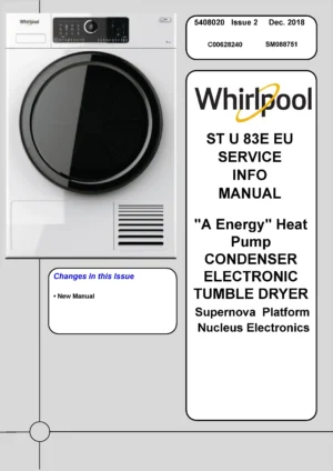 Whirlpool st u 83e eu service manual cover with photo of the refrigerator, model type and code and manual contents
