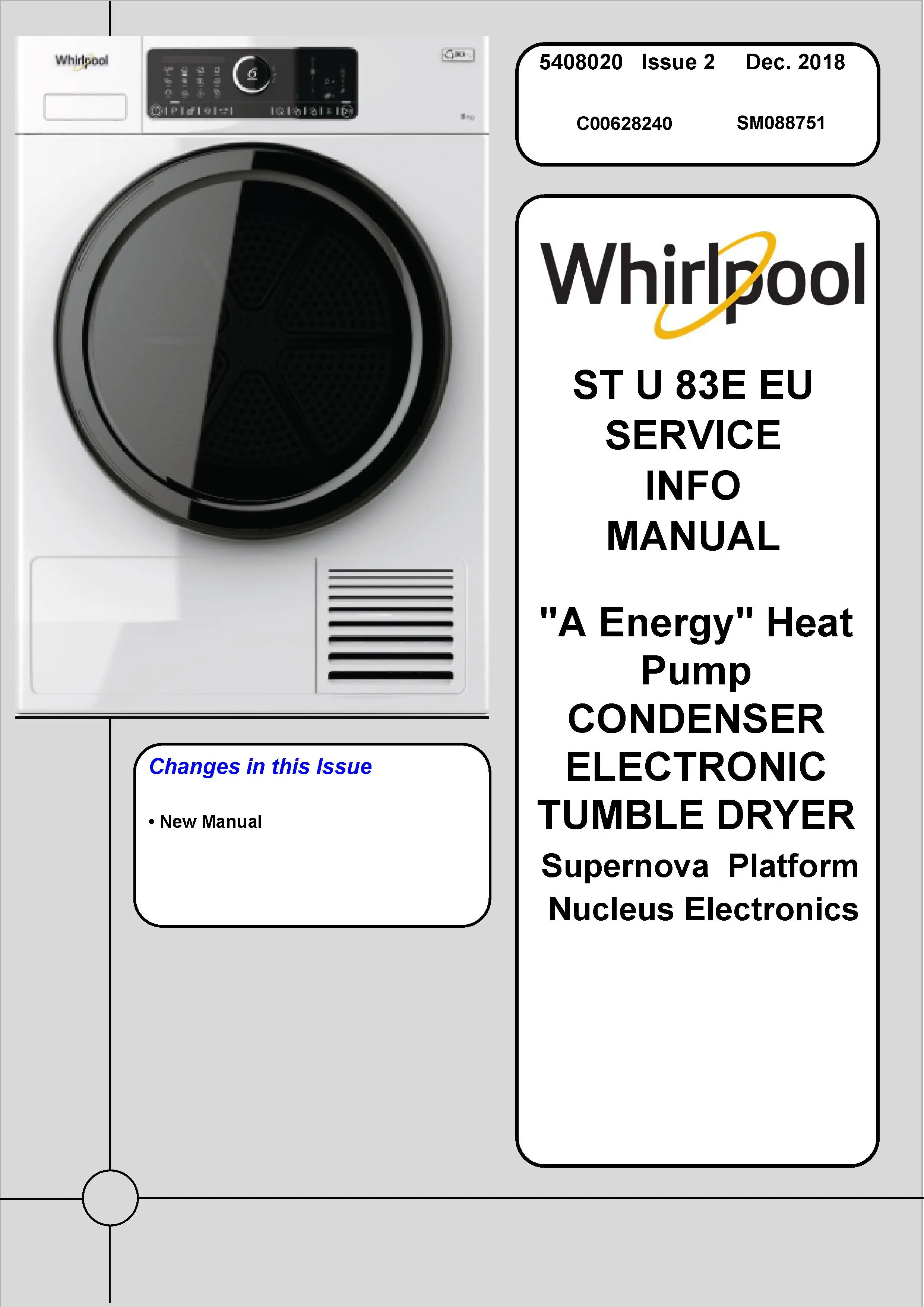 Whirlpool st u 83e eu service manual cover dryer type and model code, publication date and manual contents