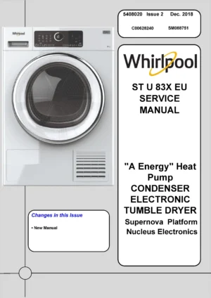 Whirlpool st u 83x eu service manual cover with photo of the refrigerator, model type and code and manual contents