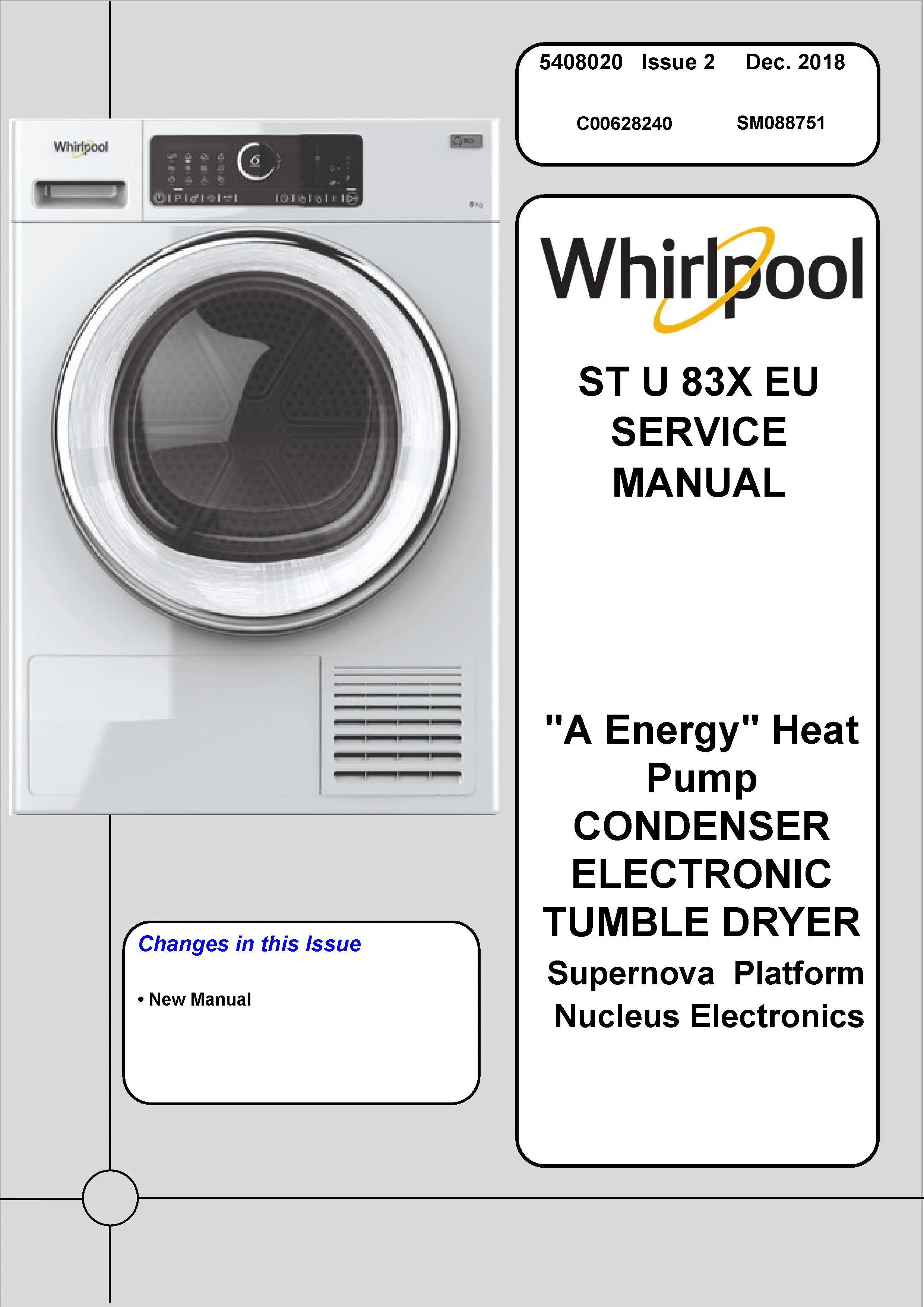 Whirlpool st u 83x eu service manual cover dryer type and model code, publication date and manual contents