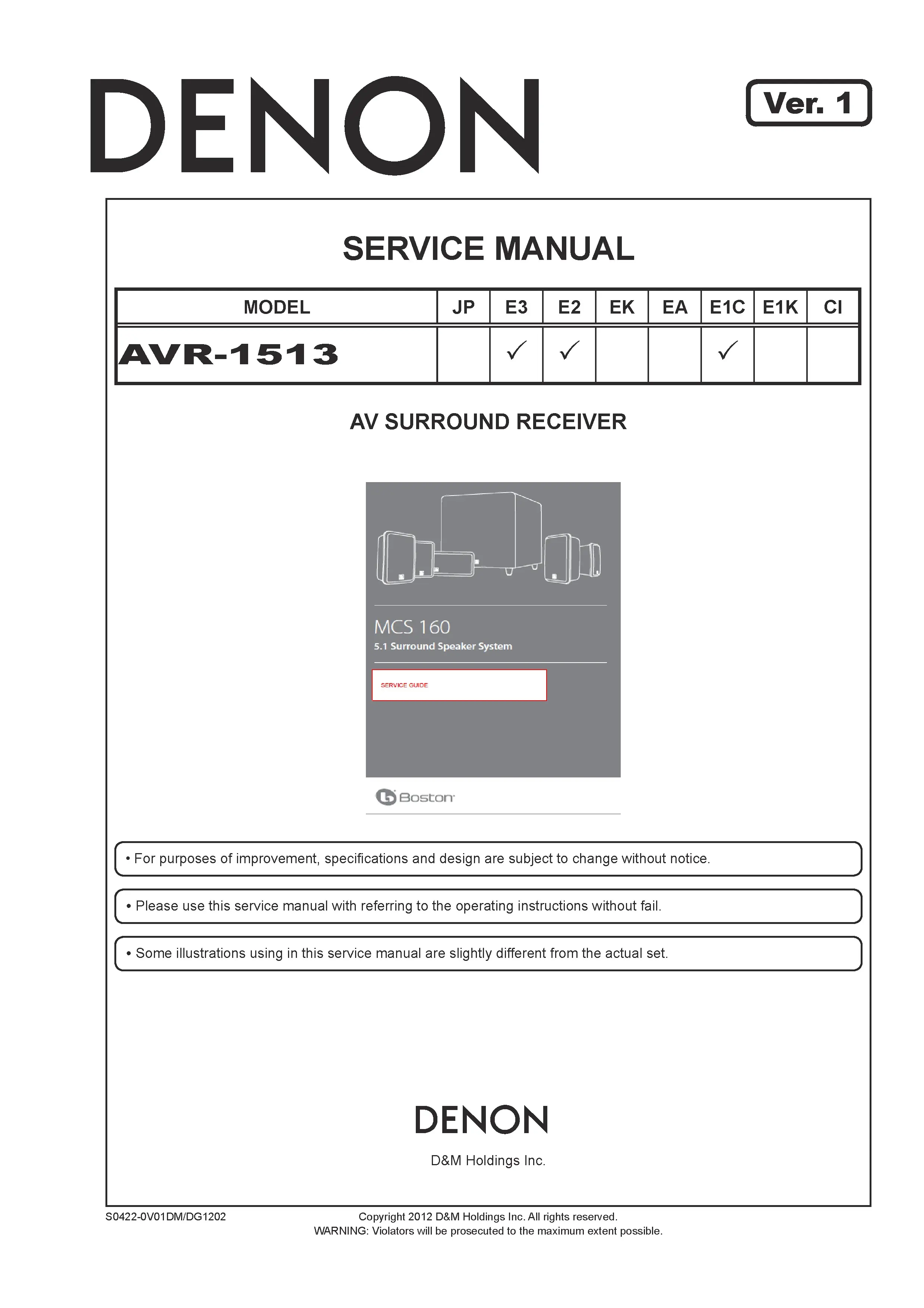 Denon dht 1513ba service manual cover