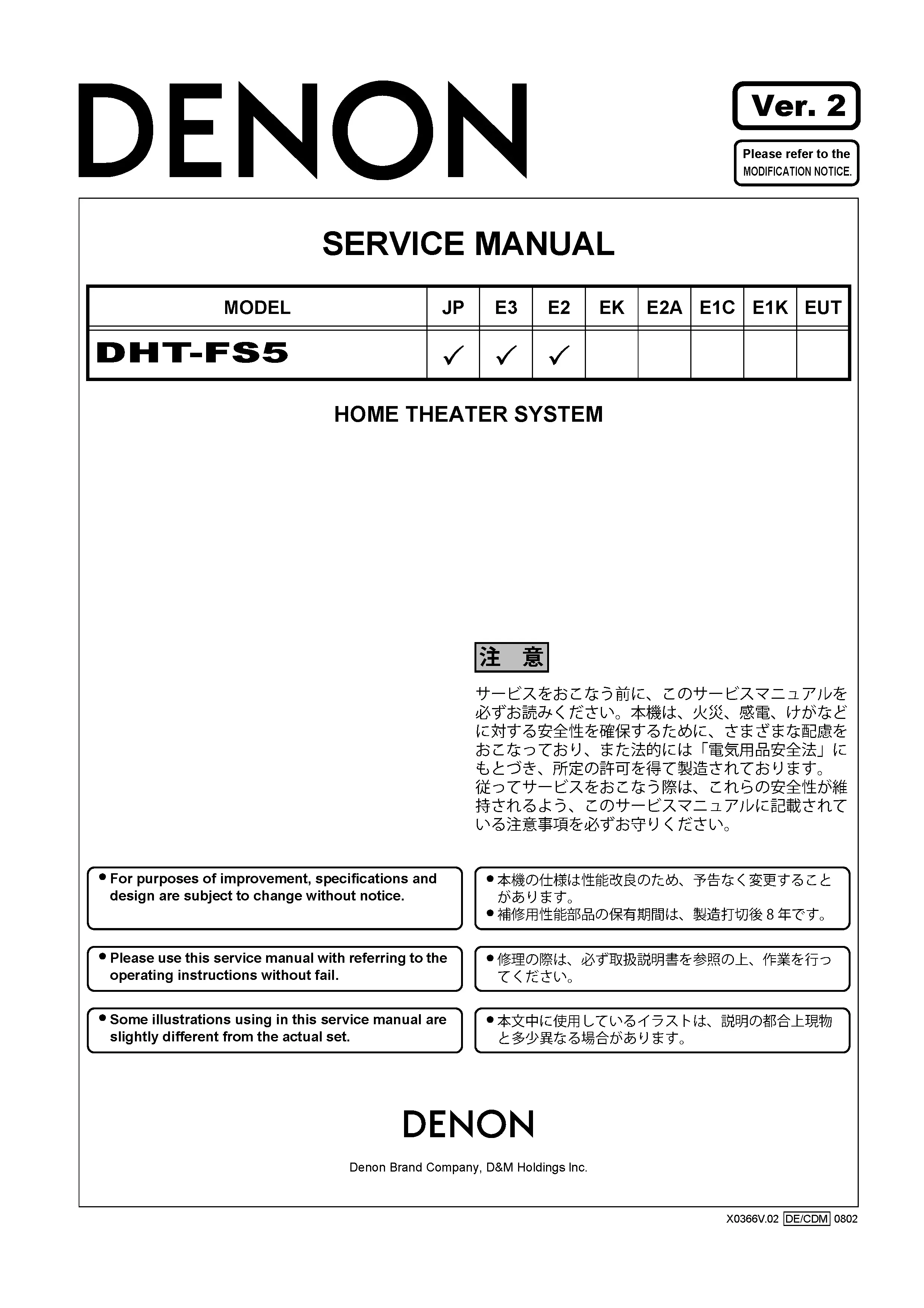 Denon dht fs5 service manual cover