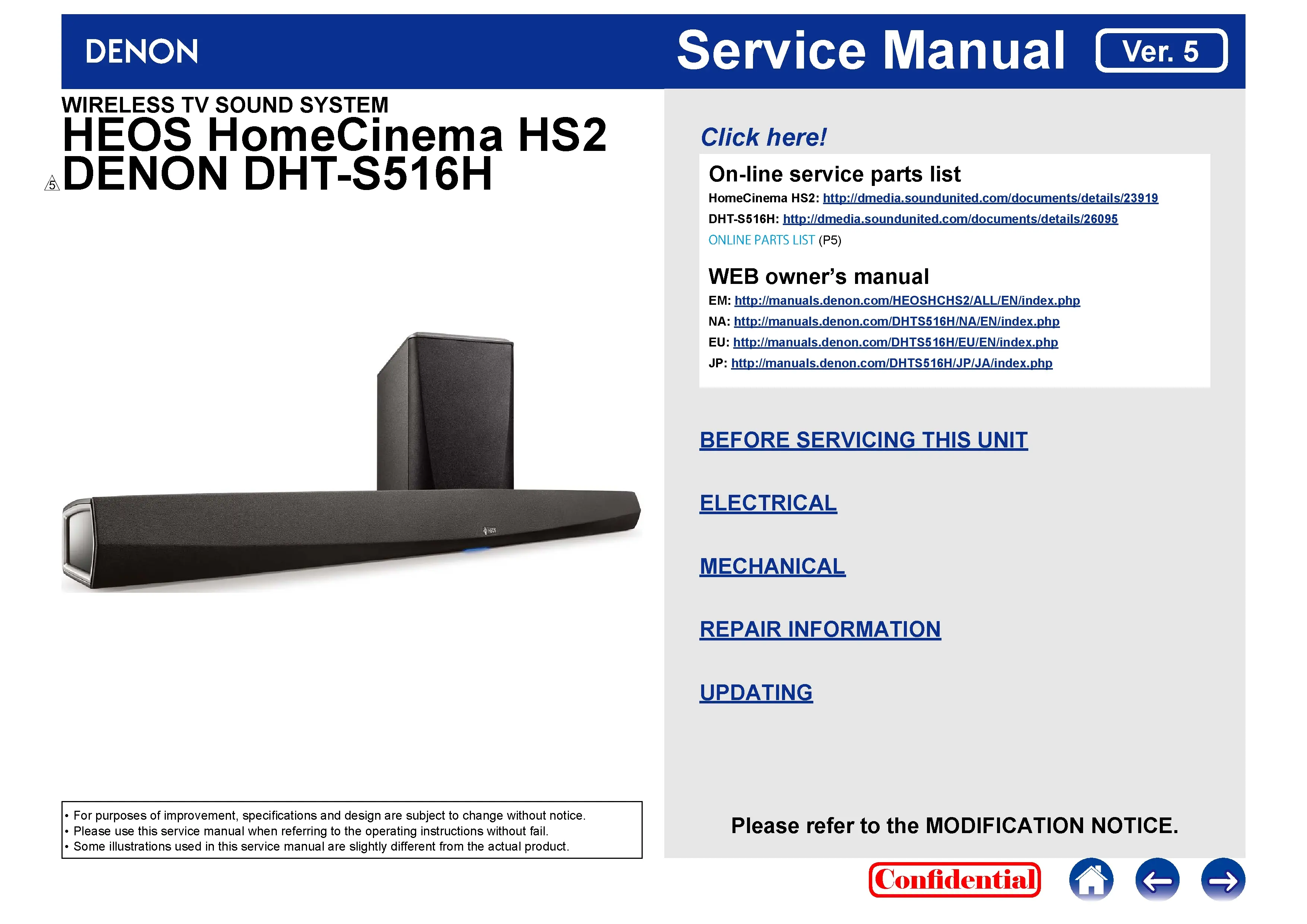 Denon heos homecinema hs2 dht s516h service manual cover
