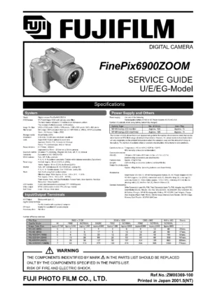 Fujifilm finepix 6900 service manual cover with picture of the camera, model type and numbers, manual creation date and safety and warning notice.