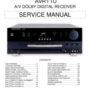Harman kardon avr 110 service manual cover with picture of the AV Receiver with model type and number