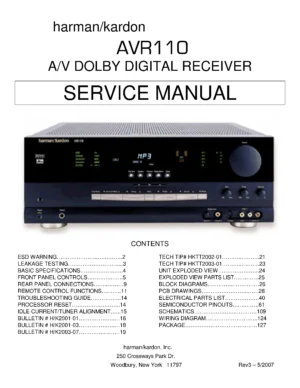 Harman kardon avr 110 service manual cover with picture of the AV Receiver with model type and number