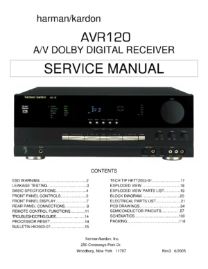 Harman kardon avr 120 service manual cover with picture of the AV Receiver with model type and number