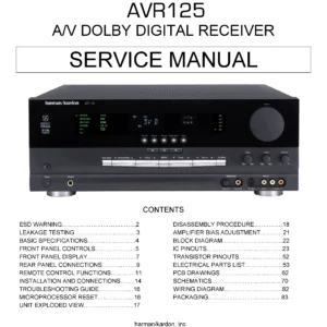 Harman kardon avr 125 service manual cover with picture of the AV Receiver with model type and number