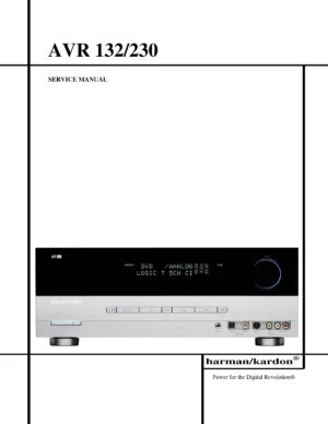 Harman kardon avr 132 avr 230 service manual cover with picture of the AV Receiver with model type and number