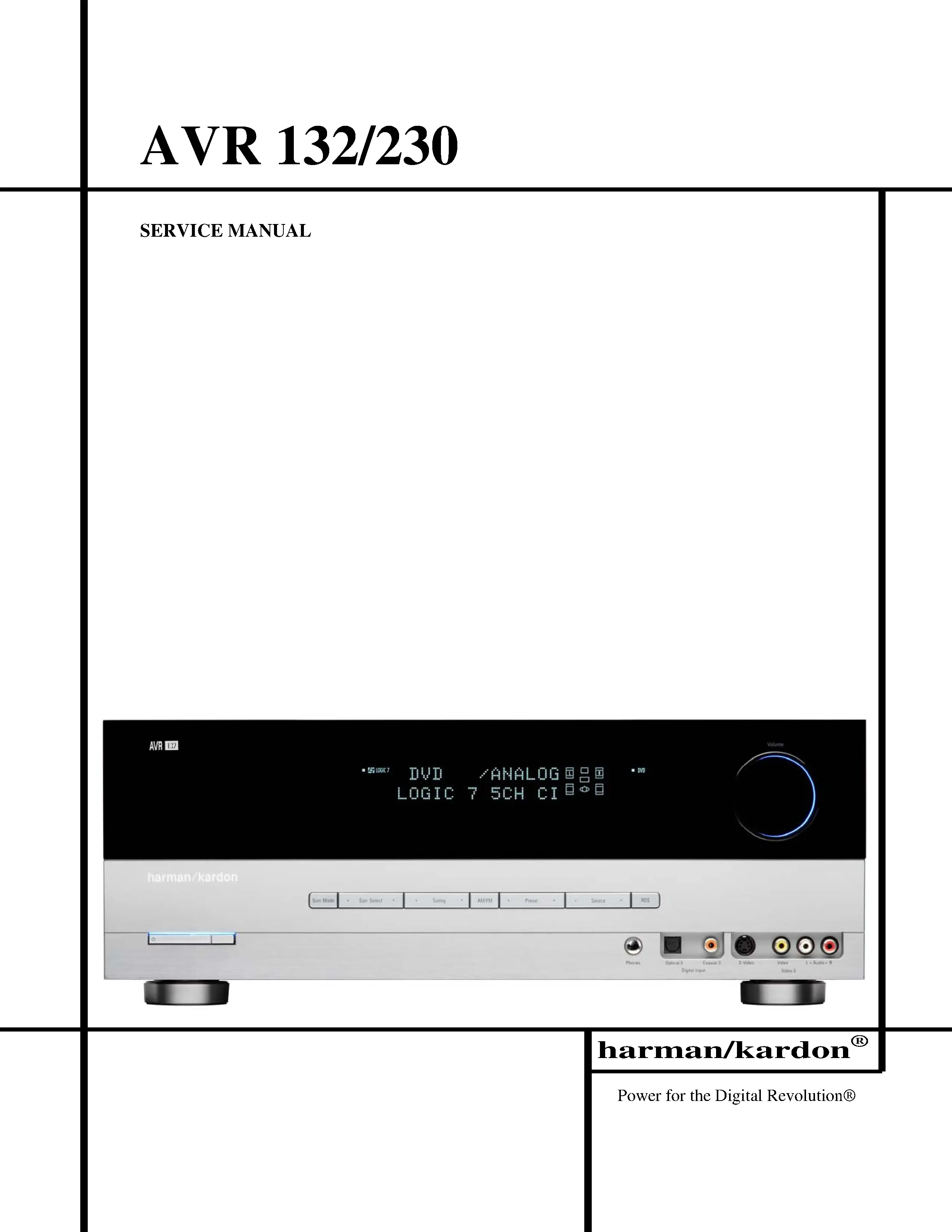 Harman kardon avr 132 avr 230 service manual cover with picture of the AV Receiver with model type and number