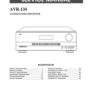 Harman kardon avr 134 service manual cover with picture of the AV Receiver with model type and number