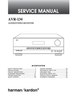 Harman kardon avr 134 service manual cover with picture of the AV Receiver with model type and number