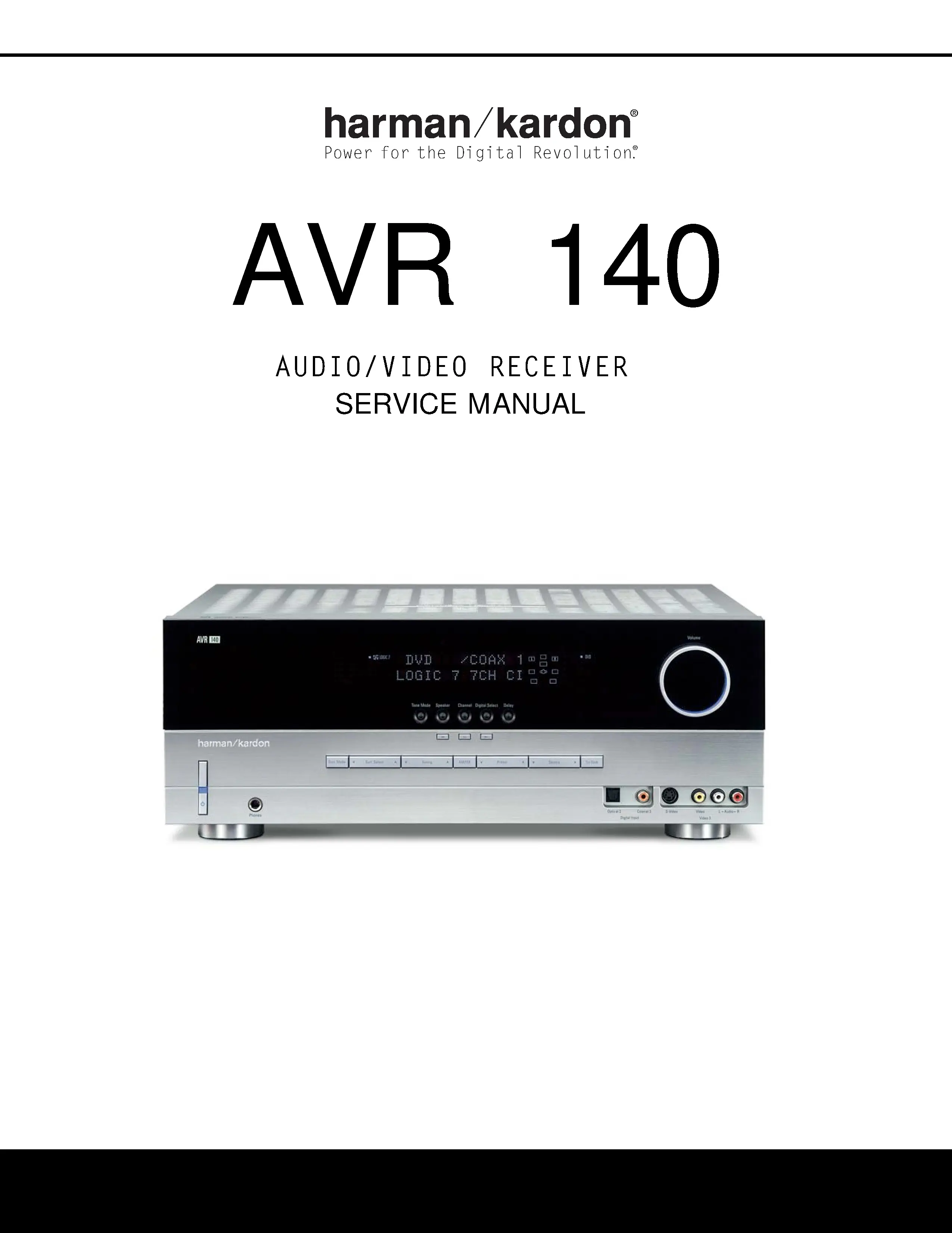 Harman kardon avr 140 service manual cover with picture of the AV Receiver with model type and number