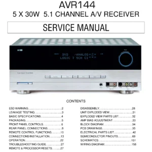 Harman kardon avr 144 service manual cover with picture of the AV Receiver with model type and number