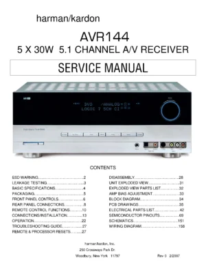 Harman kardon avr 144 service manual cover with picture of the AV Receiver with model type and number