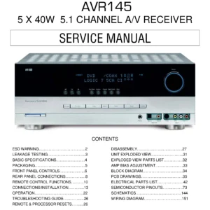 Harman kardon avr 145 service manual cover with picture of the AV Receiver with model type and number