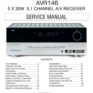 Harman kardon avr 146 service manual cover with picture of the AV Receiver with model type and number