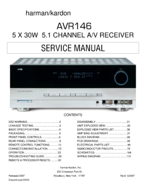 Harman kardon avr 146 service manual cover with picture of the AV Receiver with model type and number