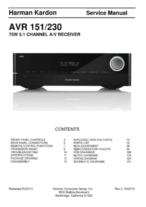 Harman kardon avr 151 service manual cover with picture of the AV Receiver with model type and number