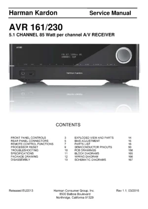 Harman kardon avr 161 service manual cover with picture of the AV Receiver with model type and number