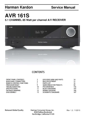 Harman kardon avr 161s service manual cover with picture of the AV Receiver with model type and number