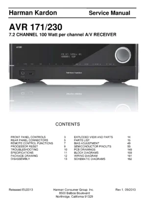 Harman kardon avr 171 service manual cover with picture of the AV Receiver with model type and number