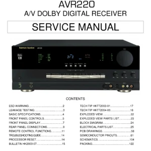 Harman kardon avr 220 service manual cover with picture of the AV Receiver with model type and number