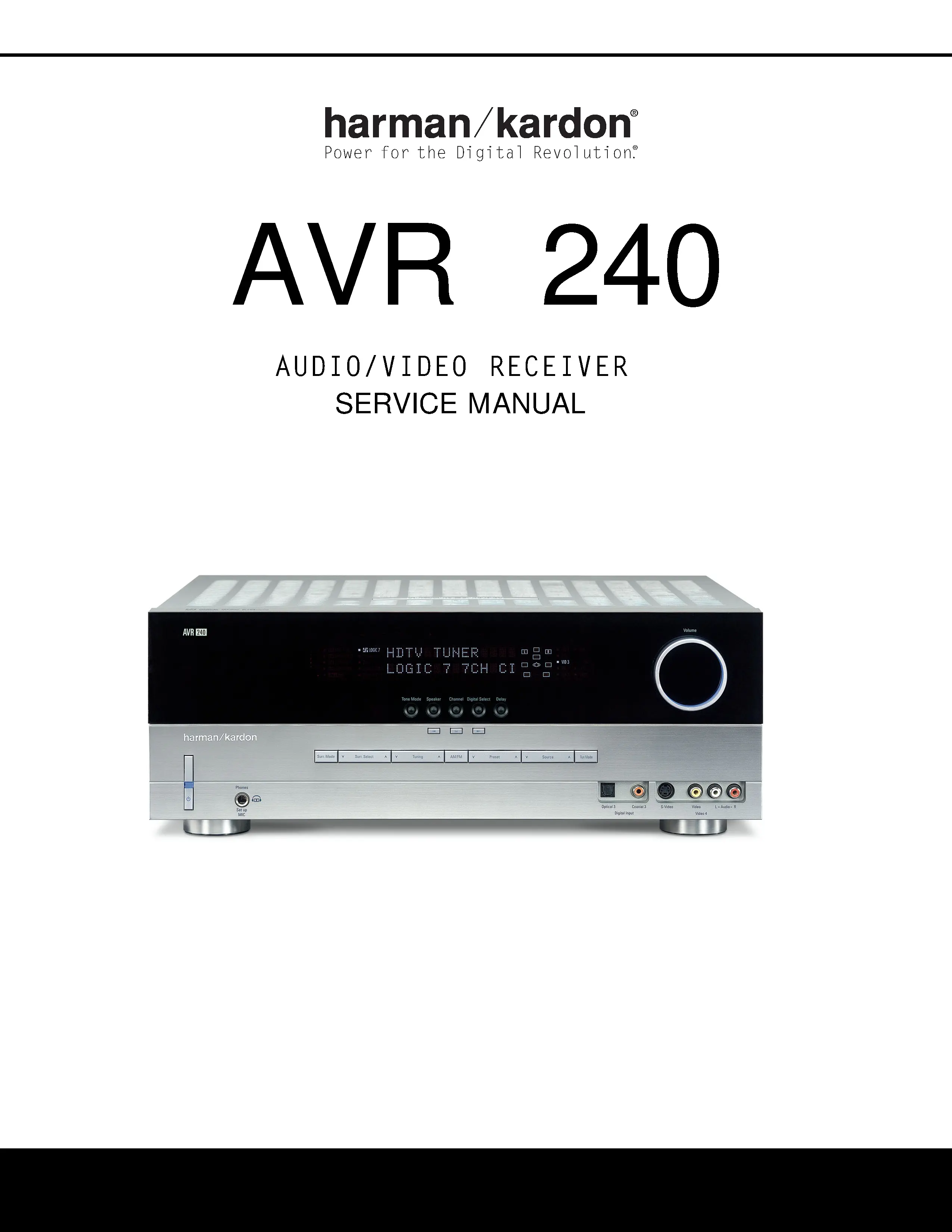 Harman kardon avr 240 service manual cover with picture of the AV Receiver with model type and number
