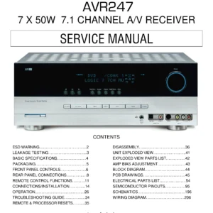 Harman kardon avr 247 service manual cover with picture of the AV Receiver with model type and number
