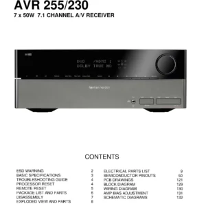 Harman kardon avr 255 service manual cover with picture of the AV Receiver with model type and number
