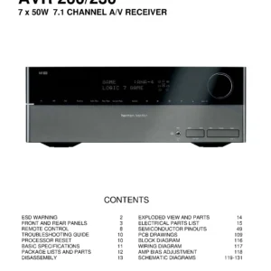 Harman kardon avr 260 service manual cover with picture of the AV Receiver with model type and number