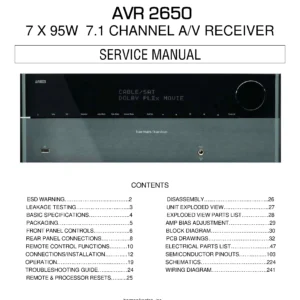 Harman kardon avr 2650 service manual cover with picture of the AV Receiver with model type and number
