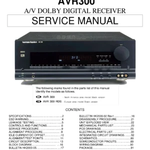 Harman kardon avr 300 service manual cover with picture of the AV Receiver with model type and number